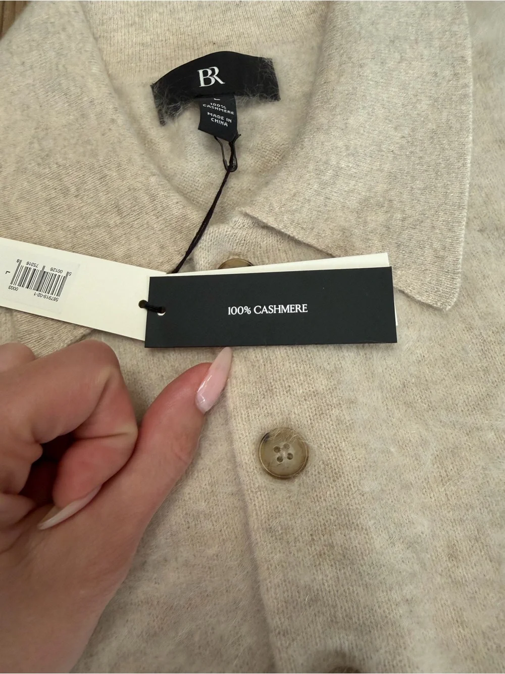 Men's Beige Polo Collar Cashmere-Blend Sweater